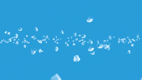 flying many white masks on blue background. medical concept. surgical protective masks. 3d animation of mask rotating. loop animation.