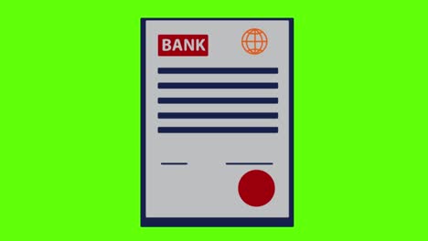 animation of a bank document on a green screen background