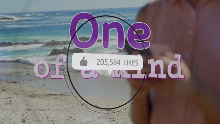Animation of one of a kind text and media icon over biracial man using smartphone