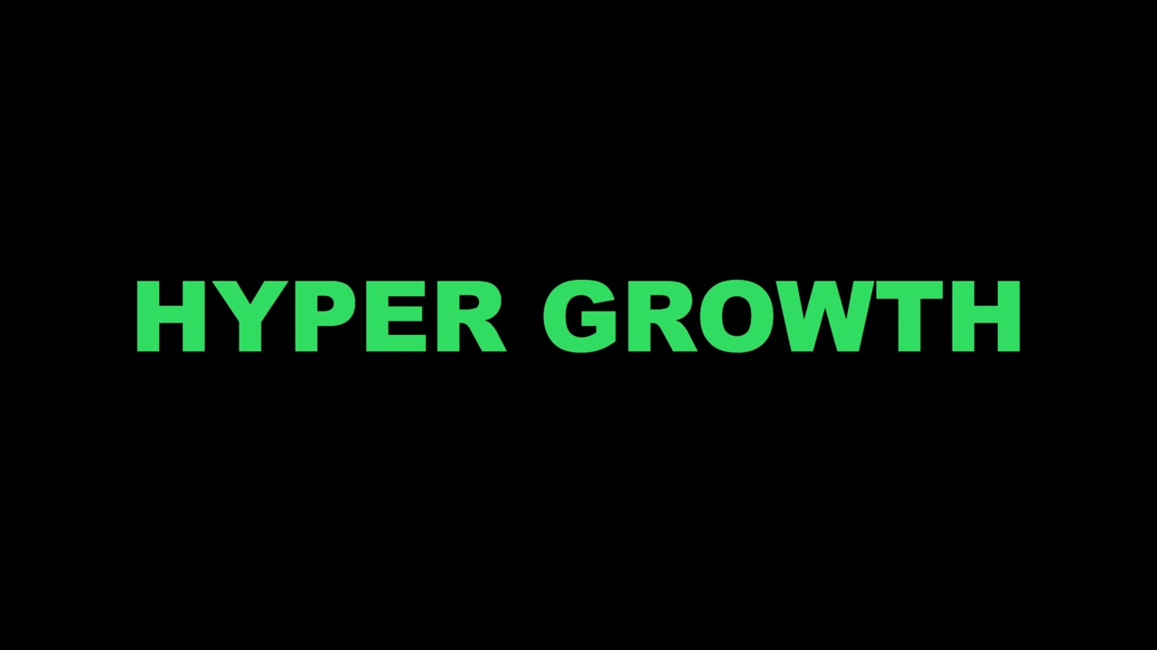 3D render of hyper growth typography on dark background creating futuristic business animation designed for startup visuals, marketing campaigns and video overlays