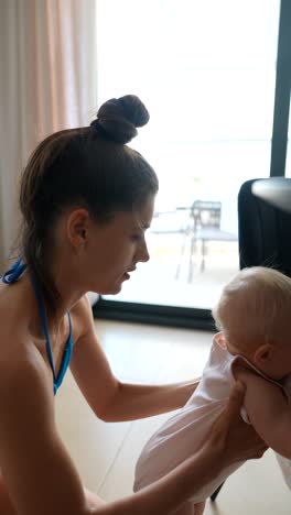 woman getting ready with baby