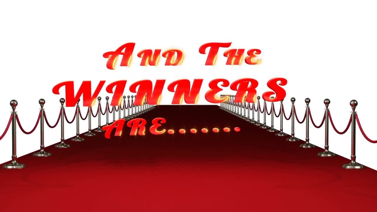 금색 콘페티의 애니메이션이 텍스트 위에, 그리고 우승자는, 빨간 카 ⁇  장소,  ⁇