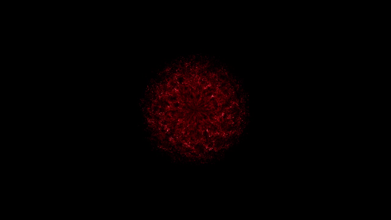 A ball of red energy or plasma expands from a central point, revealing an intricate, fiery texture before dissipating on black background