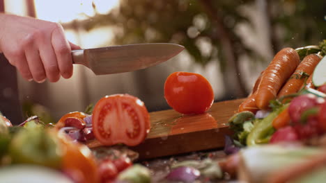 chef chopping fresh vegetables