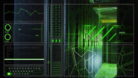 animación de la interfaz con el procesamiento de datos contra la sala de servidores de computadoras