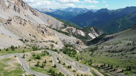 French-Alps-Mountain-Pass-Col-Izoard-in-Hautes-Alpes,-France---Aerial-4k