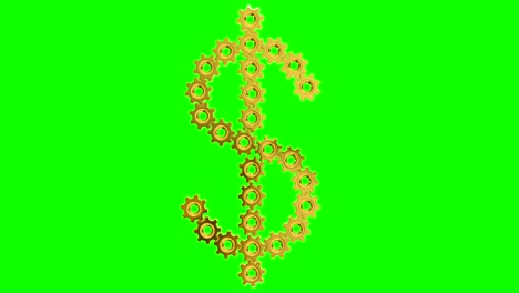 golden gears - dollar sign, 4k. seamless loop, green screen.