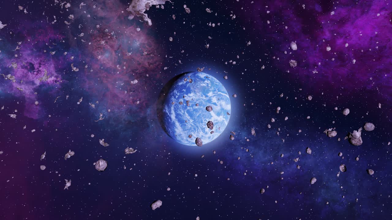 planeta tierra rodeado de asteroides en el espacio