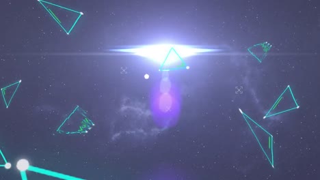 animación de marcadores y triángulos parpadeando y grabando con cielo nublado en el fondo