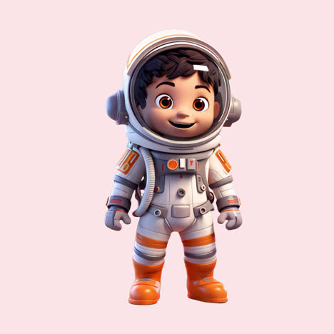 cute 3d astronaut character animation isolated asset, transparent 4k video, alpha channel, prores