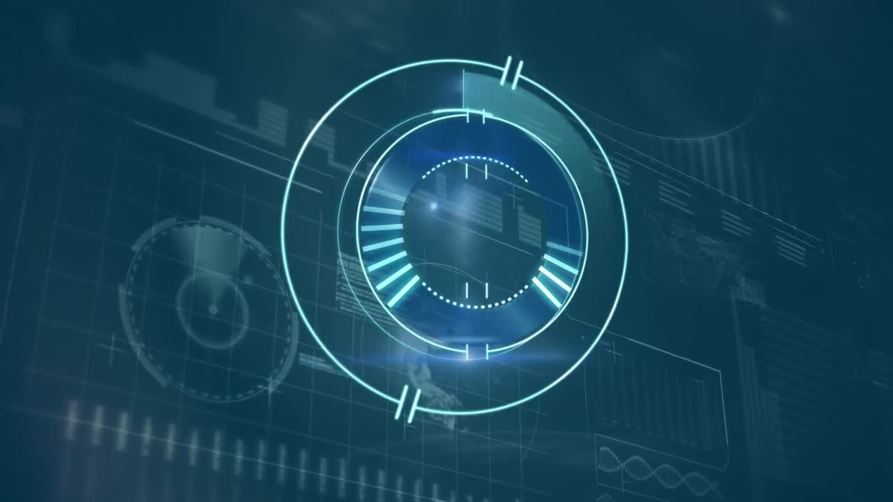 Animation of scope scanning, data and statistics processing over screen