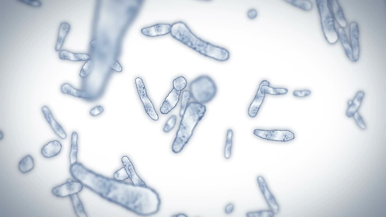 virus de célula en forma lineal. virus patógenos que causan infección. animación en bucle de virus humanos. microorganismo bacteriano. brote de enfermedad viral.