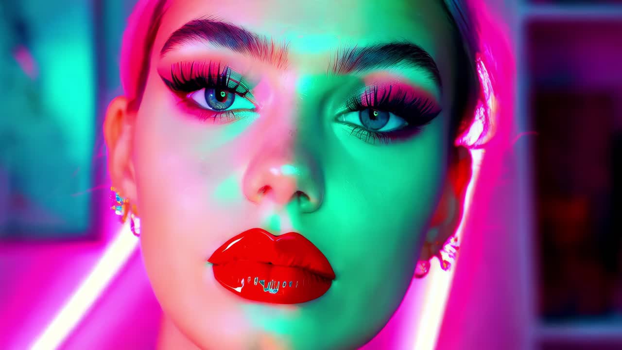 retrato de maquillaje de neón de una mujer