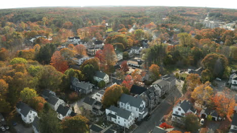 beautiful residential community, grayscale homes among colorful trees, bath maine