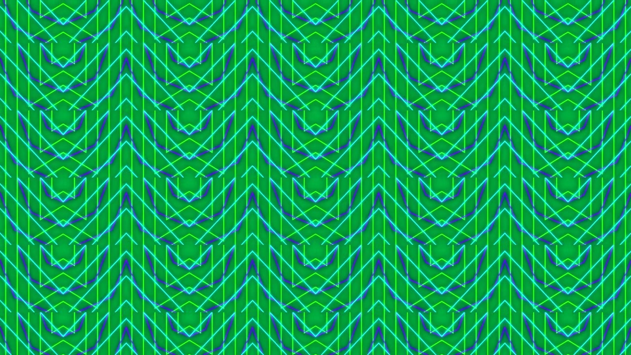 Animazione di file di forme caleidoscopiche al neon che si muovono in un loop continuo su sfondo trasparente.