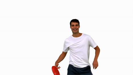 Man-catching-a-frisbee-on-white-screen