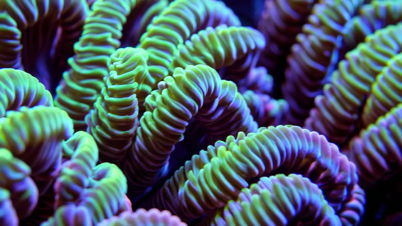 Vibrant Neon Green and Purple Coral Close-up