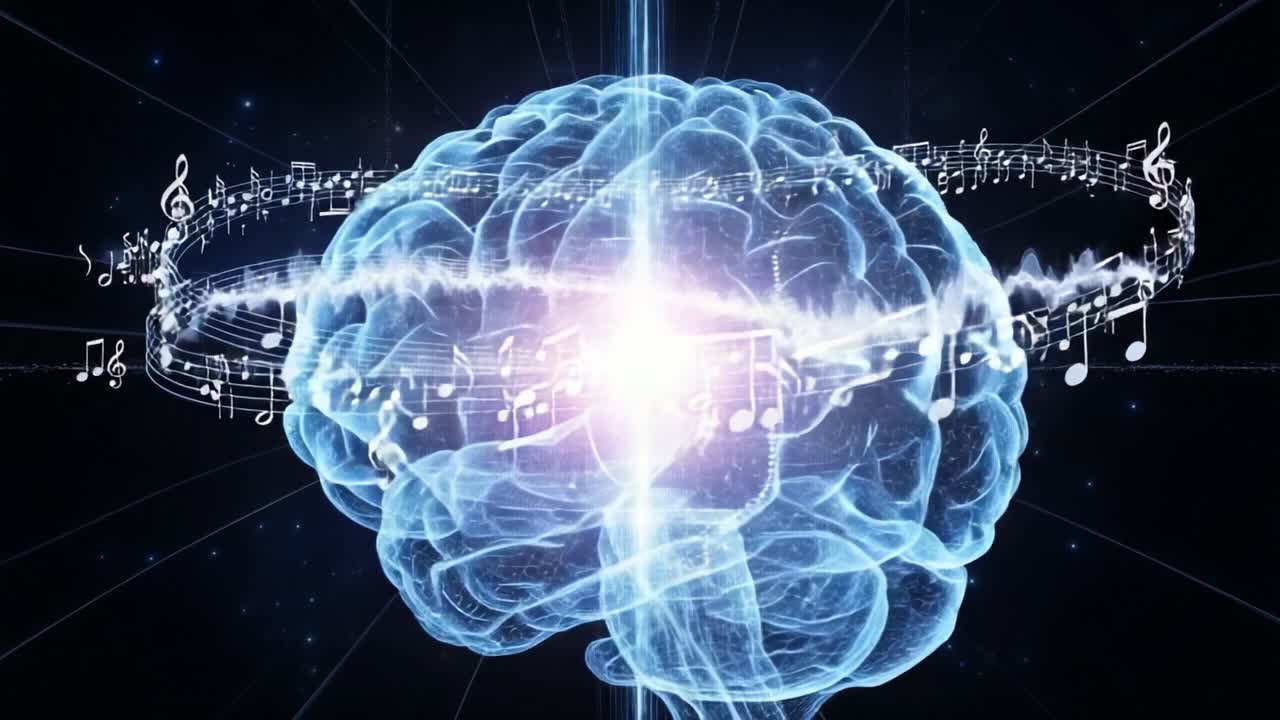 Esplorare la complessa connessione tra musica e cervello: una rappresentazione artistica delle dinamiche neurali e dell'influenza melodica sui processi cognitivi