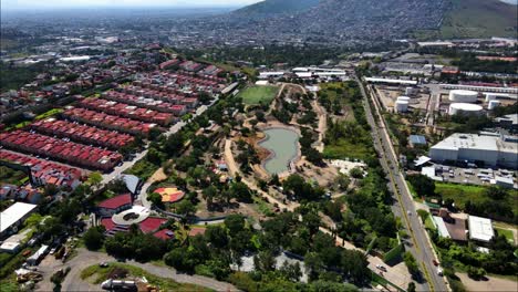 drone view of city park construction site under construction