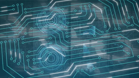 Animation of data processing over blue background