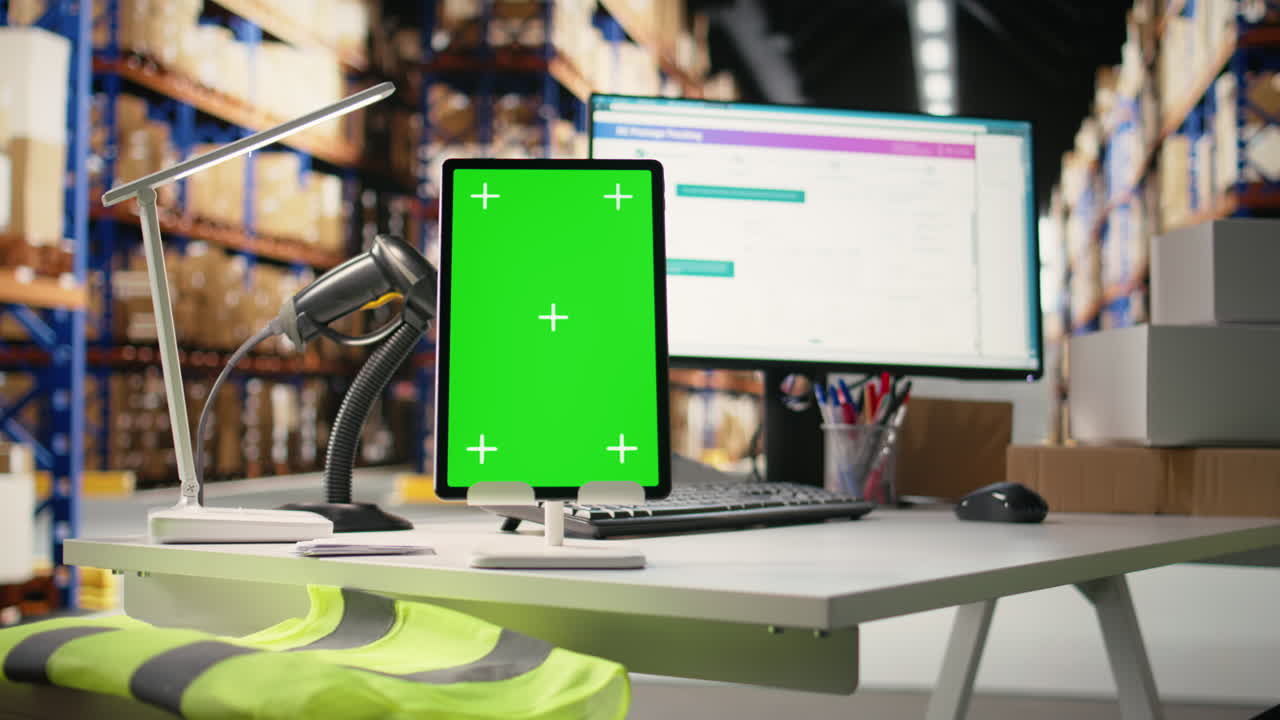 Vertical Video Empty storage room depot shows screen with copy space mockup