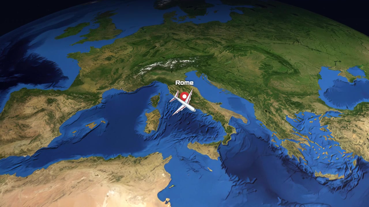 Et digitalt fly flyr over en 3D-globus fra Nord-Amerika til Europa over hav