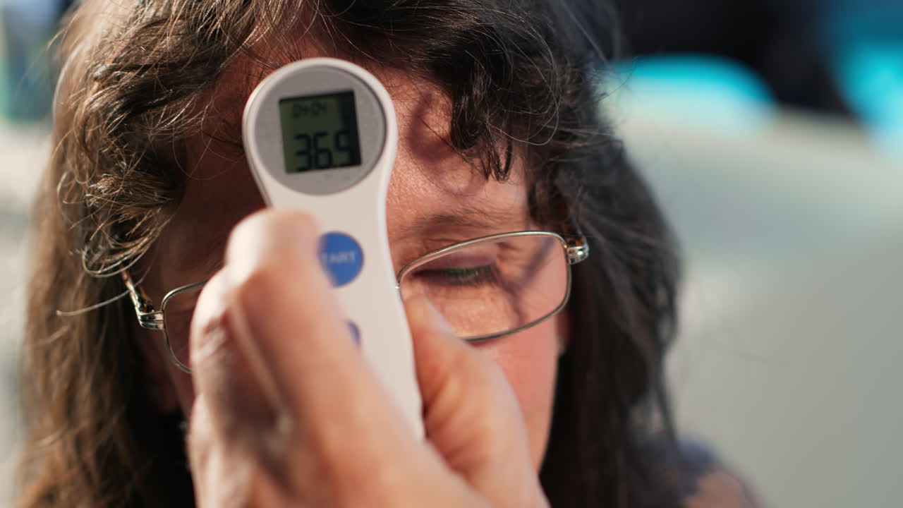 Vertical Video Male physician does fever measurements with a digital thermometer