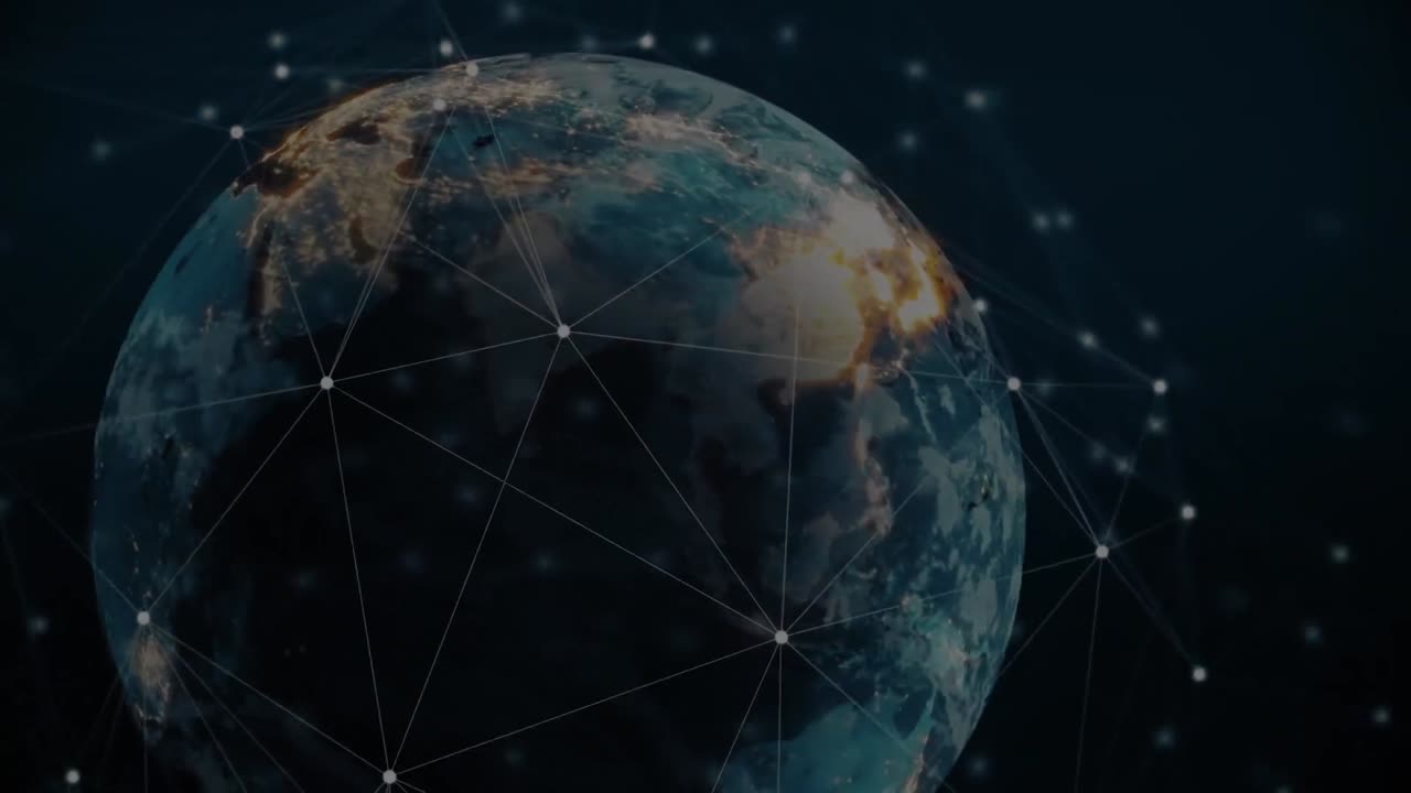 Animation of globe and shapes over network of connections