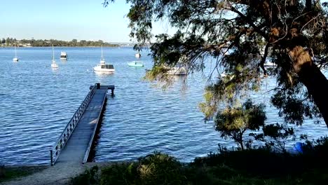 Largo-Embarcadero-Sobre-El-Río-Swan-En-Peppermint-Grove,-Perth,-Australia-Occidental