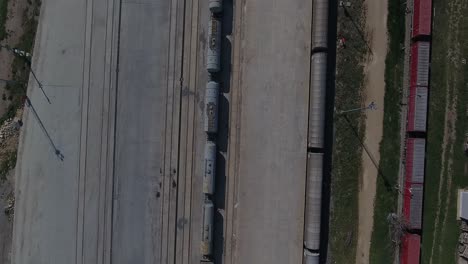 bird's eye view train station and parked trains