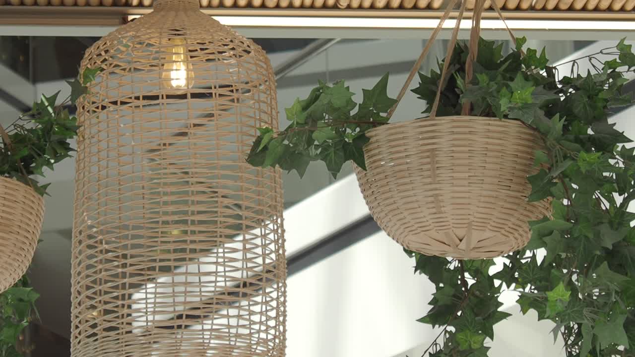 Indoor wicker baskets and plant decor