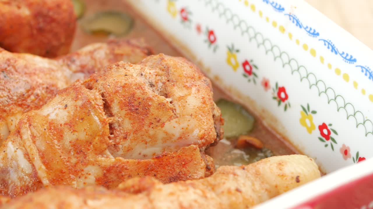 patas de pollo asadas en un plato de horneado