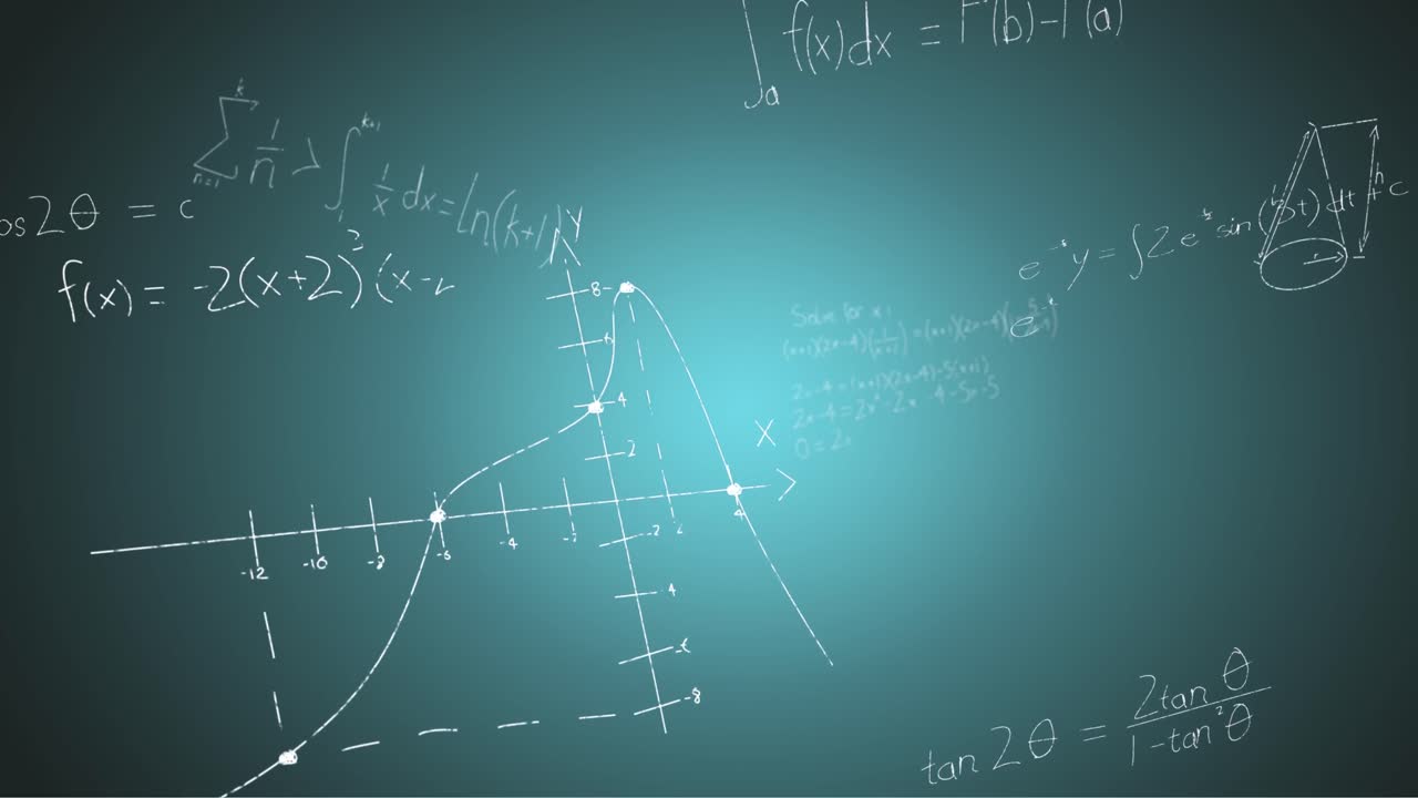 animación de fórmulas matemáticas escritas a mano sobre un fondo azul