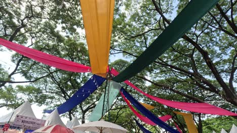 vibrant flags fluttering at a festive outdoor event.