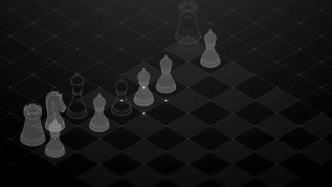 3d isometric virtual transparency chess with square mesh pattern chessboard, business technology strategy concept design on black background, seamless looping animation 4k with copy space