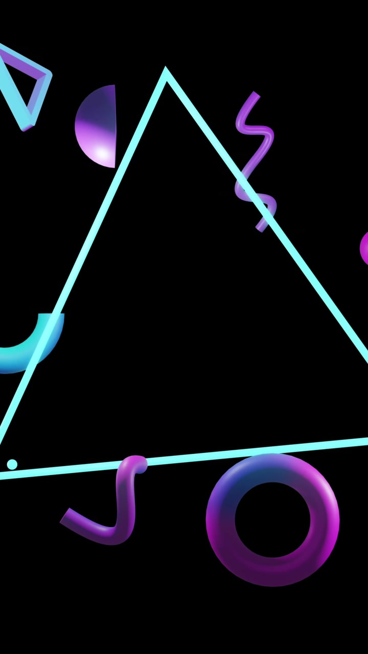 Animation of triangle and abstract shapes moving on black background