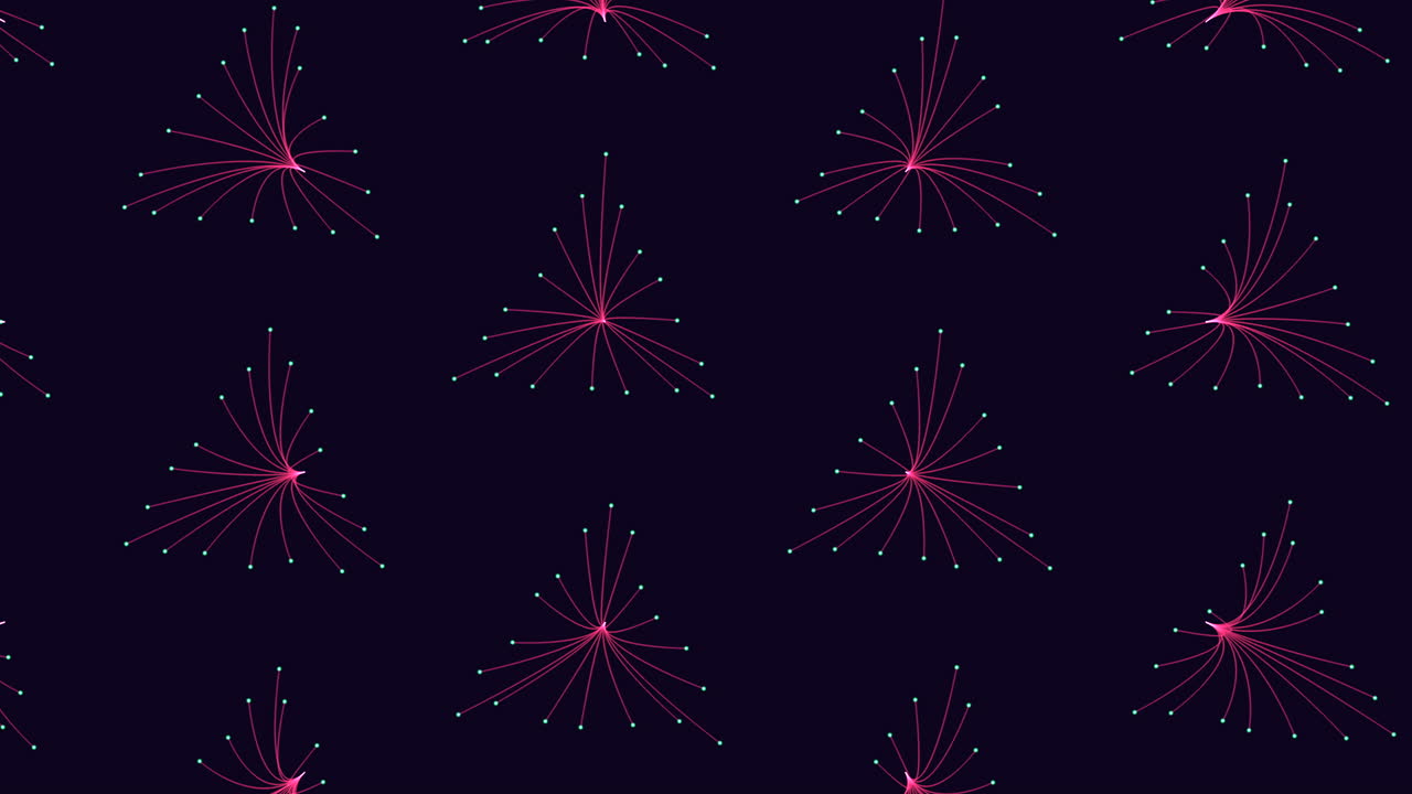 Triangles pattern with neon glitters and lines on black gradient