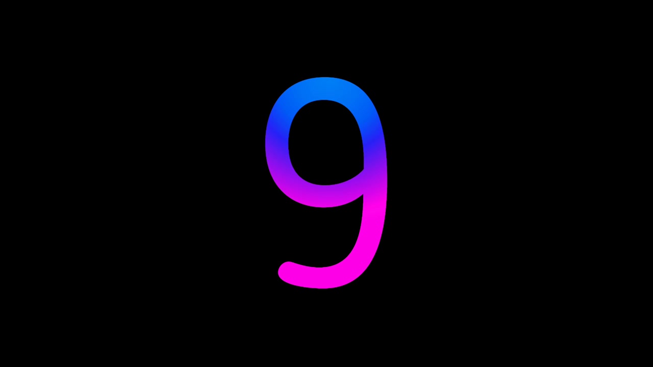 Luce al neon Numero 9 Animazione Gradiente Luminoso Blu Rosa Digitale Futuristico LED Loop Numerico Sfondo Scuro Tecnologico Astratto Grafica in Movimento