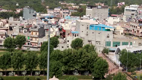 cityscape-view-of-crowded-town-at-morning-from-flat-angle-with-flat-sky