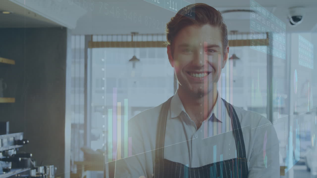 animazione dell'elaborazione dei dati finanziari sull'uomo caucasico