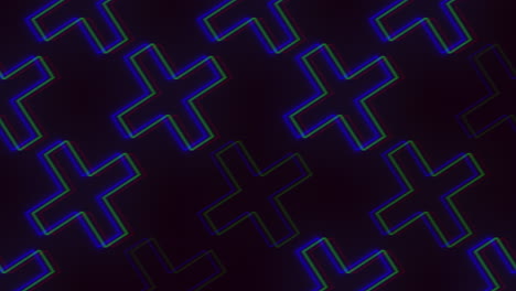 Retro-pattern-with-crosses-in-rows-and-glitch-effect-on-black-gradient