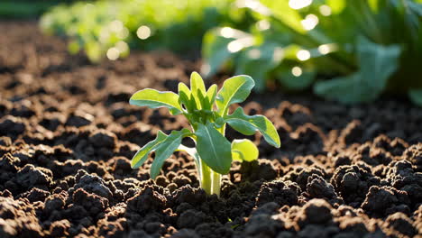 young plant growing in garden soil
