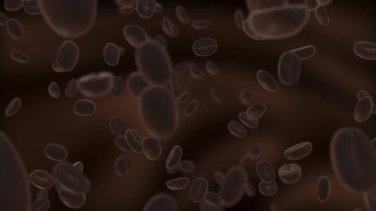 갈색 바탕에 느린 동작으로 회전하는 구운 커피 콩