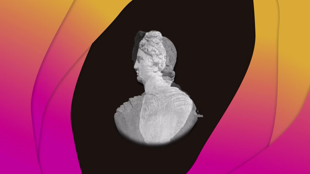 검은색 배경에 간섭과 움직이는 모양으로 조각의 애니메이션