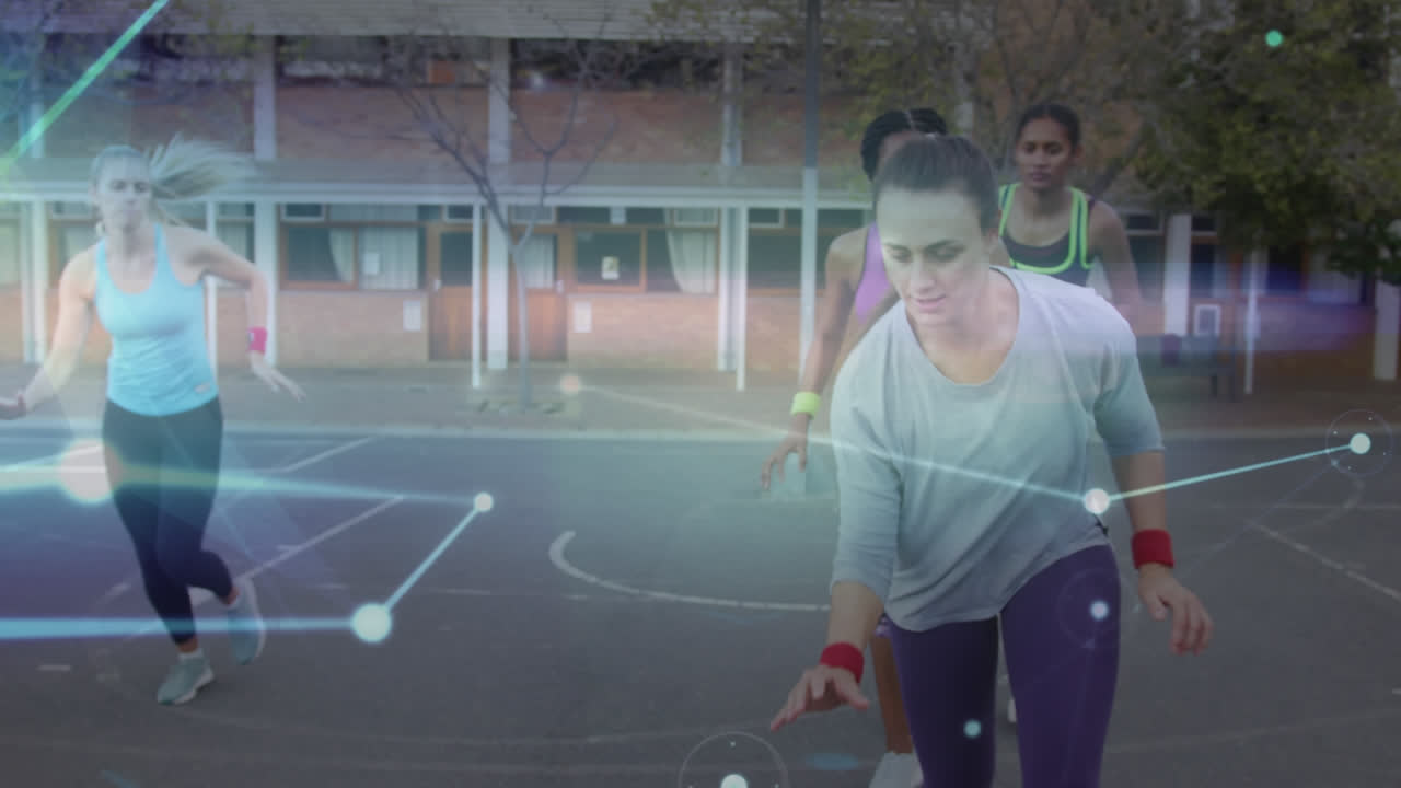 animación de la red de conexiones sobre jugadores de baloncesto