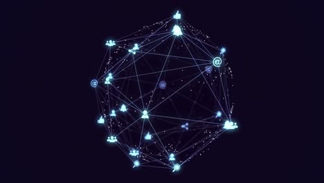 animation of network of connections with icons over black background