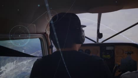 animación de la red de conexiones sobre el piloto en el avión