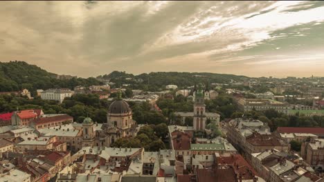 Time-lapse-in-Lviv,-Ukraine.-Roofs-and-streets-old-city-Lvov,-Ukraine.-Central-part