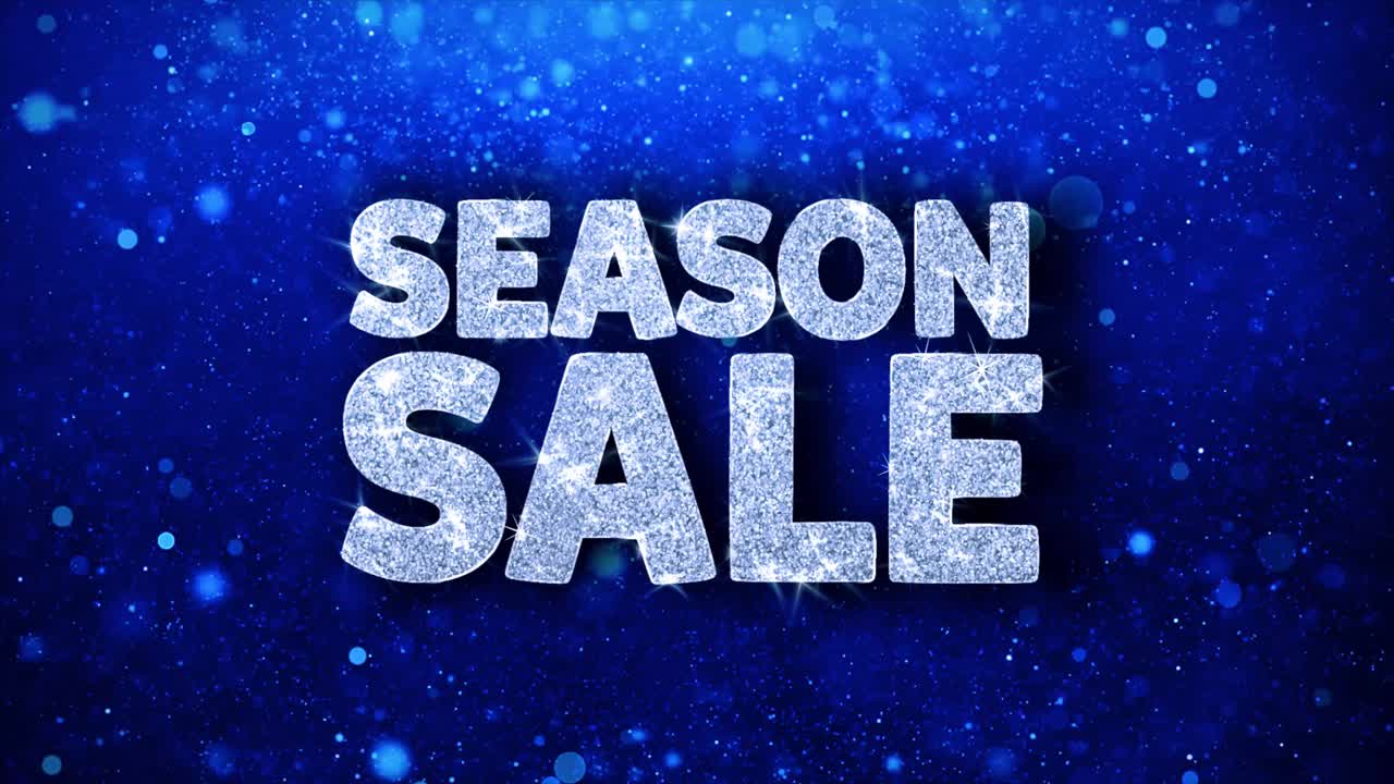 Season sale blue text greetings card abstract blinking sparkle glitter particle looped background