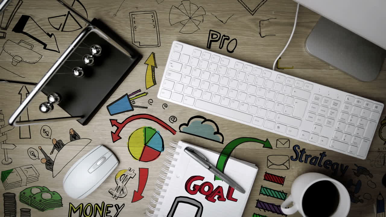 animación sobre gráficos de negocios que cubren el escritorio